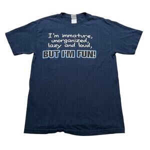 Vintage Funny Graphic T-Shirt “I’m Immature But I’m Fun” Navy Blue Sz M USA 90s